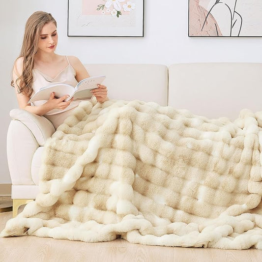 Tie-dye Camel Fuzzy Ultra Soft Bed Comfy Blanket 60x80 Cozy Faux Fur Throw Blanket for Living Room Thick Fluffy Furry Blanket Home Gifts 860 GSM