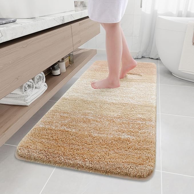 Arotive Microfiber Bathroom Rugs, Shaggy Soft and Absorbent Bath Rug, Non-Slip, Thick Plush Machine Washable Dry Bath Mats for Bathroom, Tub and Shower, 59x24, Beige