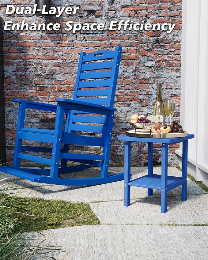 2-Tier Adirondack Square Outdoor Side Table, Pool Composite Patio Table, Weather Resistant End Table for Patio, Backyard, Pool, Easy Maintenance - Navy