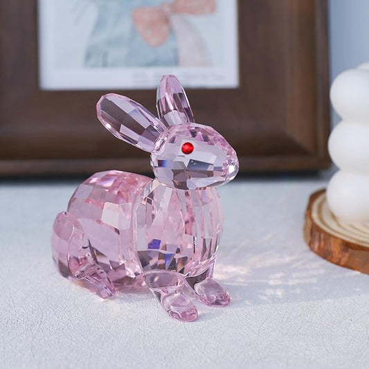 Crystal Rabbit Figurine Faceted Glass Bunny Statue Pink Ornament Animal Collectible Sculpture Handscraft Paperweight Home Decor