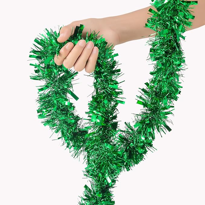 26.2 Feet Green Holiday Tinsel Garland for Graduation, Birthday, Weddings, Party Decorations, Christmas, Patriotic Foil Tinsel Garland for All-Season Home Indoor Outdoor Party Supplies(Green)