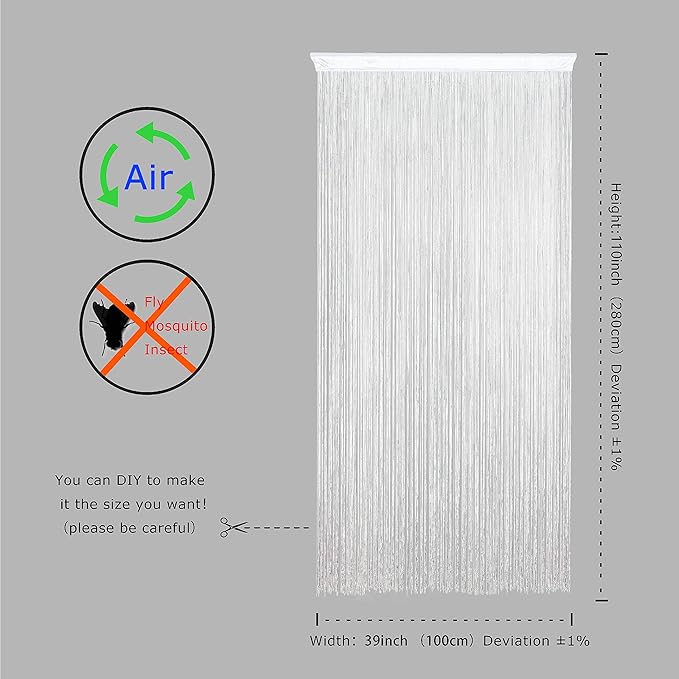 Doorway String Curtain Door Curtains,Boho Hippie Hanging Patio Tassels Screen Room Decor Bedroom Wall Window Closet Kitchen Living Room Fringe Divider Panel Laundry Room(39×110in/100×280cm, White)