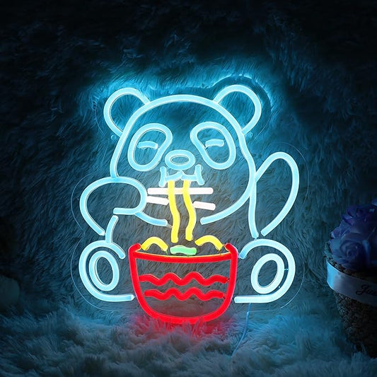 Panda Eating Noodles Neon Sign Panda Ramen Sign for Room Wall Decor Dimmable LED Neon Light for Bar Restaurant Music Concert Man Cave Game Room Wall Art 11.6"×12.4"