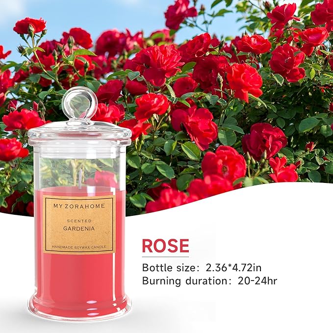 Bottle Shape Soy Wax Rose Scented Candle, Aromatherapy Candles for Home Scented or As a Birthday/Holiday Gift for Your Loved(3.5OZ/24Hours Burning)