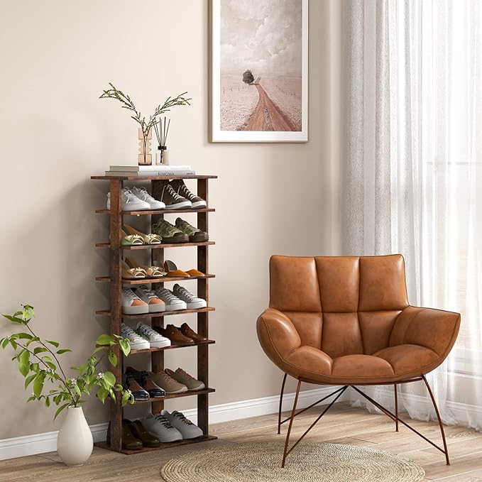 Tangkula 8-Tier Vertical Shoe Rack, Space-Saving Corner Shoe Organizer for 14 Pairs, Narrow Shoe Storage for Entryway, Front Door, or Closet