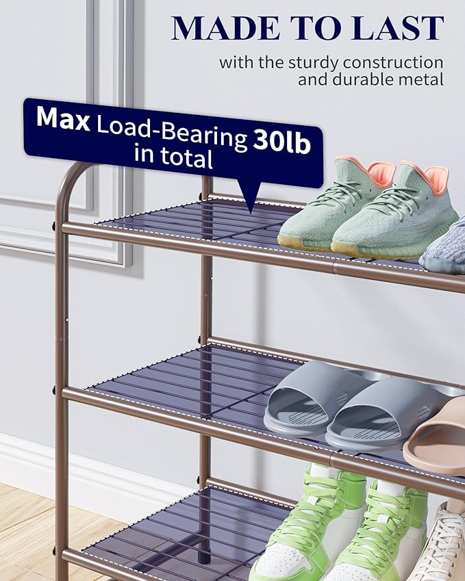 Kitsure Shoe Rack - Stainless Steel Shoe Organizer, Sturdy Shoe Rack for Closet and Front Door Entrance, Free Standing Shoe Shelf, Closet Organizers and Storage, Brown