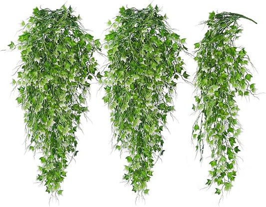 RECUTMS Artificial Hanging Plant - Faux Ivy Vine With White UV Resistant Leaves for Room, Office, Wall Decor (White)