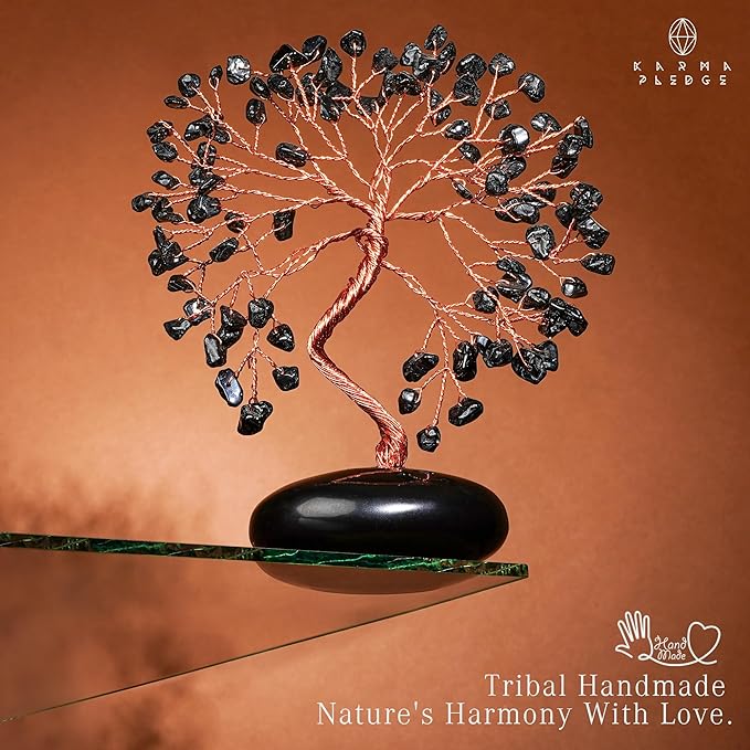Black Obsidian Crystal Tree of Life Gifts for Women, Home and Office Desk Decor, 7 Chakra Reiki Healing, Tree for Positive Energy, Good Luck, Money, Meditation, Birthday Gifts