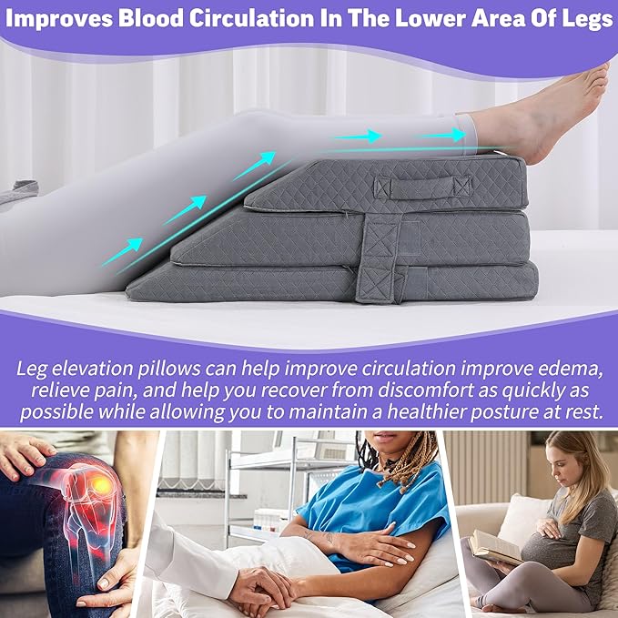 BALAPET Adjustable Wedge Pillow for Double Legs, 8" Height Elevated Leg Rest Pillow for Circulation, Supportive Bolster Pillow for Pregnancy Relieves Pressure Hip Leg Elevation, Dark Grey