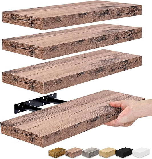 Sorbus Floating Shelves for Wall, 16" Mahogany Bathroom Shelves Wall Mounted for Kitchen, Bedroom, Living Room, Bathroom Storage, Over Toilet, Hanging Book Shelf for Wall Home Decor (4 Pack)