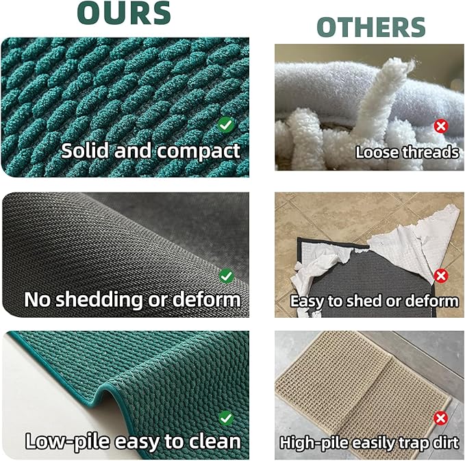 Bathroom Rugs Non Slip Washable, Super Absorbent Thin Bath Mat Small Quick Dry Low Pile Bathroom Rug, Dark Green 20"x30"