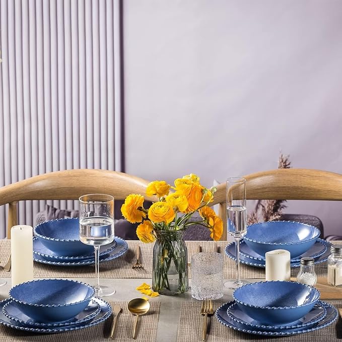 MissYIP 12 Piece Melamine Dinnerware Sets, Service for 4, Lightweight Unbreakable, BPA Free, Food Grade Plates Sets, Dishwasher Safe, Indoor and Outdoor Use