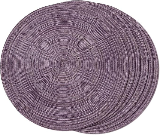 FunWheat Round Braided Placemats Set of 8 Place mats for Dining Tables Woven Heat Resistant Table Mats 15 inch(Purple,8pcs)