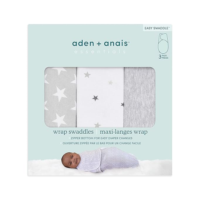 aden + anais, Cotton Knit Baby Wrap, Newborn Wearable Swaddle Blanket, 3 Pack, Twinkle, 0-3 Months