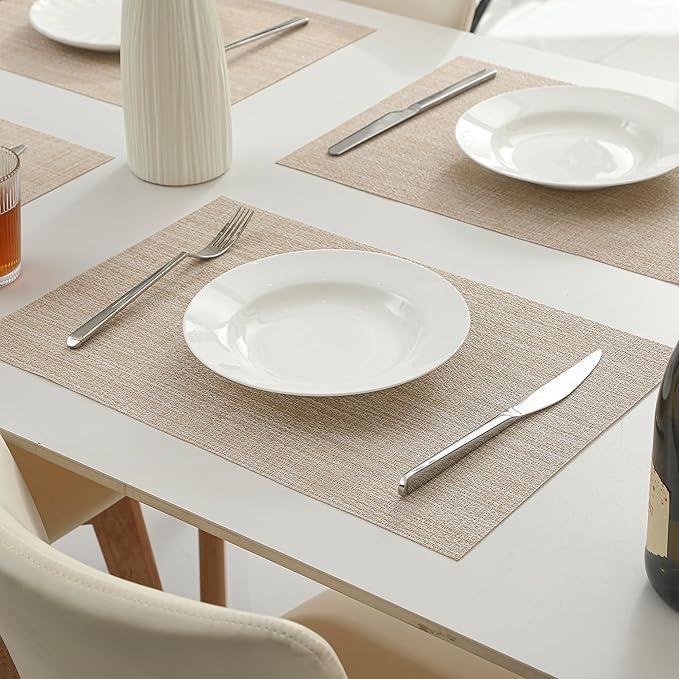 Leetaltree Beige Placemats Set of 20 - Heat Resistant Non-Slip Place mats for Dining Table, Washable Durable PVC Vinyl Woven Table Mats（Beige, 20）