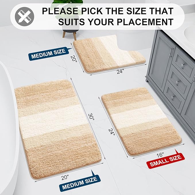 Arotive Microfiber Bathroom Rugs, Shaggy Soft and Absorbent Bath Rug, Non-Slip, Thick Plush Machine Washable Dry Bath Mats for Bathroom, Tub and Shower, 47x24, Beige