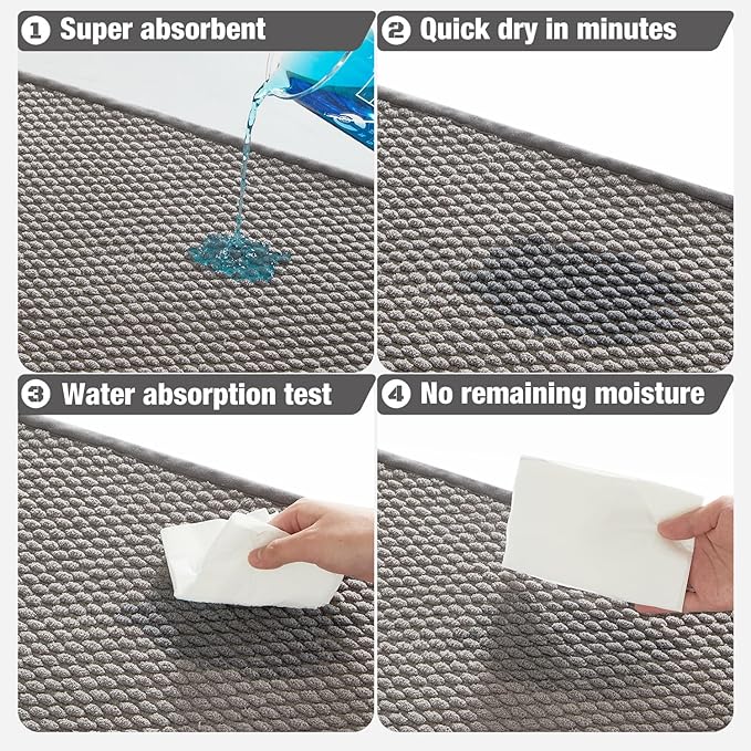Bathroom Rugs Non Slip Washable, Super Absorbent Thin Bath Mat Small Quick Dry Low Pile Bathroom Rug, Light Grey 16"x24"