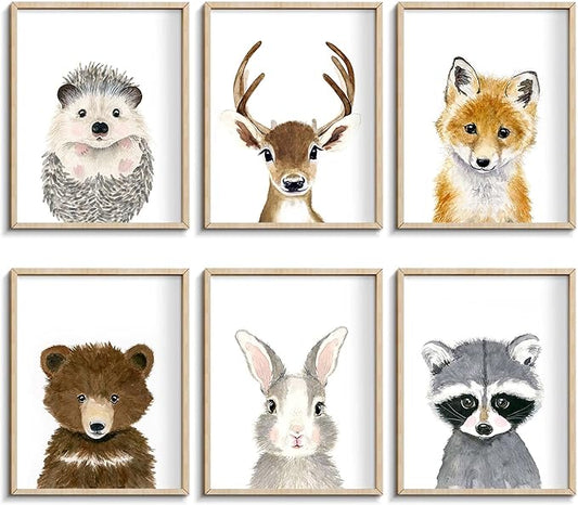 Little Orchard Nursery Room Wall Art: Cute Safari Animal decorations - Bear, Fox, Rabbit, Fawn for Baby Bedrooms