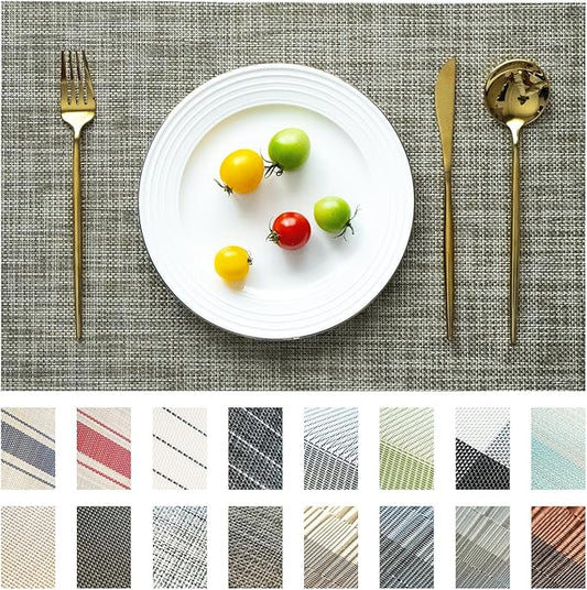 Placemats Set of 8 Vinyl/Plastic Woven Place Mats for Kitchen Table Indoor/Outdoor Washable Placemat Wipeable Dining Table Mats (Brown,8)