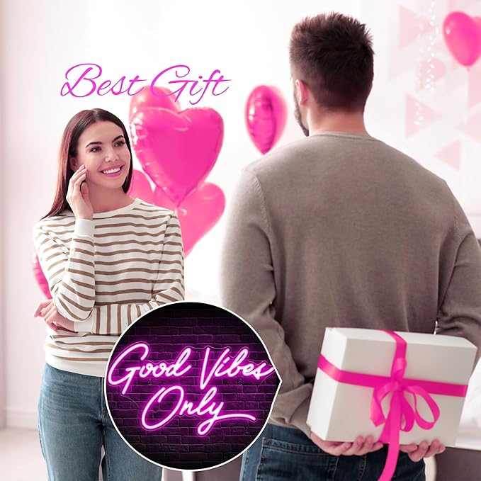 Kavaas Good Vibes Only Neon Signs for Wall Decor | Pink Good Vibes Only LED Sign for Bedroom, Party, Bar, Salon - Best Gifts for Birthday, Christmas