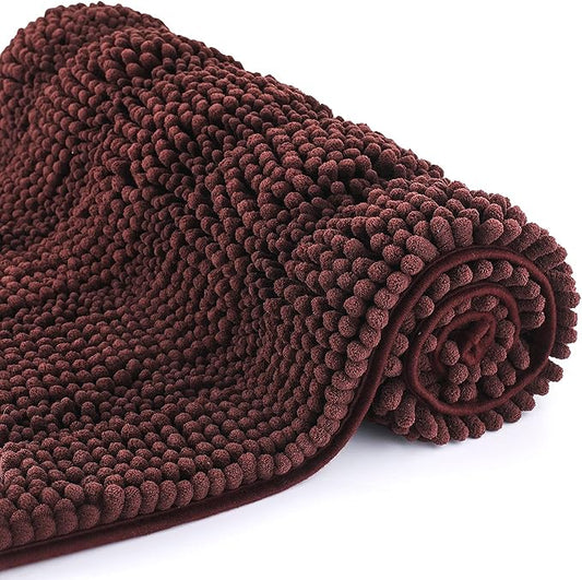 Bath Mat for Bathroom Ultra-Soft Machine Washable Rugs for Shower Room with Non-Slip Backing Shaggy Absorbent Luxury Chenille Bath Rug Perfect for Tub Sink Bedroom Door (20"x32", Coffee)