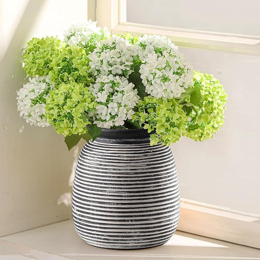 Ceramic Rustic Vase,7.48" Flowers Pottery Vases Home Decor Round Wide-Mouth Farmhouse Decorative Vase for Flowers Pampas for Table Living Room Entryway Mantel Shelf Kitchen Bathroom Bedroom
