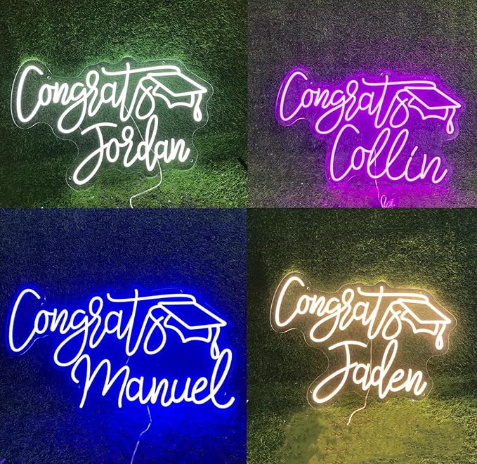 Congrats Grad Neon Sign, Custom Congrats Name Neon Sign, Personalized Grad Party Decor, Wall Graduation Backdrop Decor for Class of 2025 Party Celebration Gifts