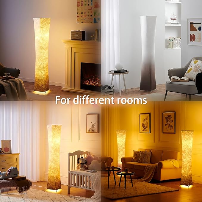 chiphy Lamp with Fabric Lampshade, Dimmable 61"(L) Tall Standing Lamp, 3 Levels Adjustable Brightness LED Bulbs, Column Floor Light, Brown Gradient Fabric Lampshade, Home Decor for Living Room