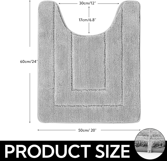 GRANNY SAYS Bathroom Toilet Rugs U Shaped, Bath Mats for Bathroom, Shower Room Rugs Non Slip Washable, Absorbent Microfiber Toilet Mat, Soft Plush Shaggy Bath Carpet, 20" x 24", Gray