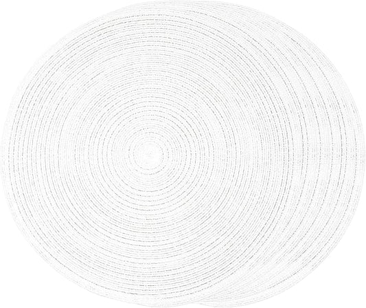 FunWheat Round Placemats Set of 6 Table Mats for Dining Tables Washable Non-Slip Place mats 15 Inch for Wedding Party(White Sliver)