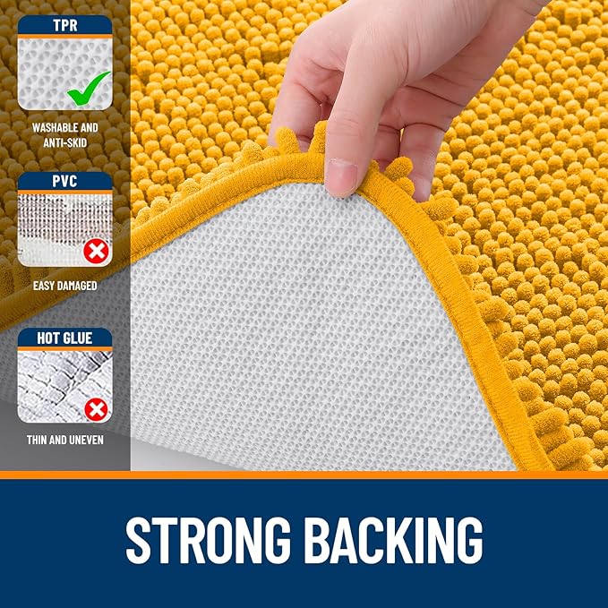 OLANLY Bathroom Rugs 44x24, Extra Soft Absorbent Chenille Bath Rugs, Rubber Backing Quick Dry, Machine Washable Bath Mats for Bathroom Floor, Tub and Shower, Home Decor Accessories, Golden Yellow