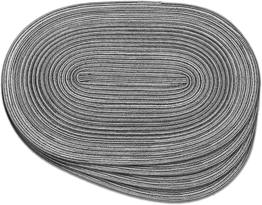 Noctiflorous Oval Braided Placemats Set of 4 Woven 12x18 Inch Non Slip Washable Heat Resistant Place Mats Tablemats for Dining Kitchen Party Daily Table Decor Dinner Mats (Black Gray, 4)