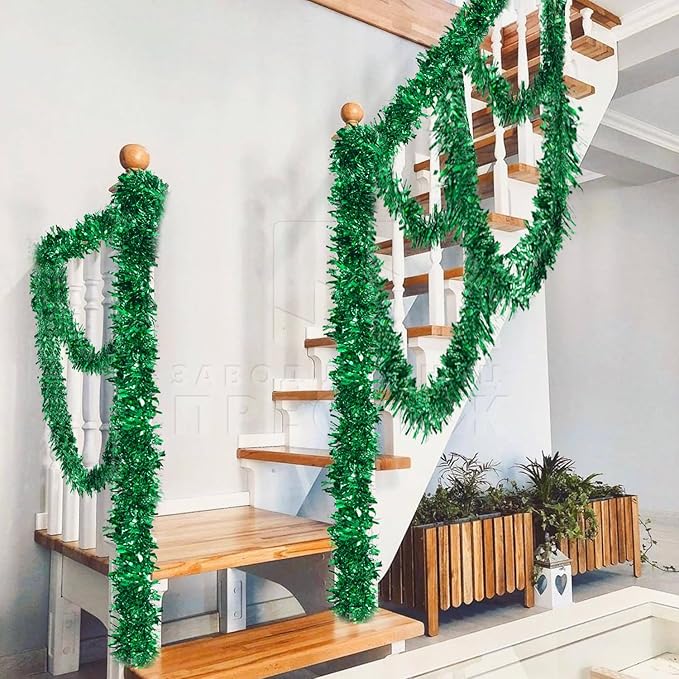 26.2 Feet Green Holiday Tinsel Garland for Graduation, Birthday, Weddings, Party Decorations, Christmas, Patriotic Foil Tinsel Garland for All-Season Home Indoor Outdoor Party Supplies(Green)