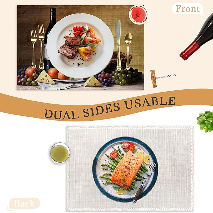Wine Cheese Placemats Set of 6,Washable Heat Resistant 12×18 Inch Linen Table Mats Vintage Place Mats for Party Outdoor Dining Décor