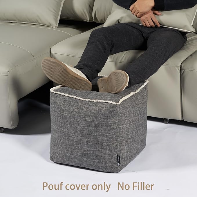 Louis Donné 45x45 Small Square Foot Rest Pouf Cover - Stool Cover for Ottoman, Washable Pet Friendly Storage Bag for Clothes Toys, Breathable Eco-Friendly Durable Wrinkle Resistant Boho Cotton
