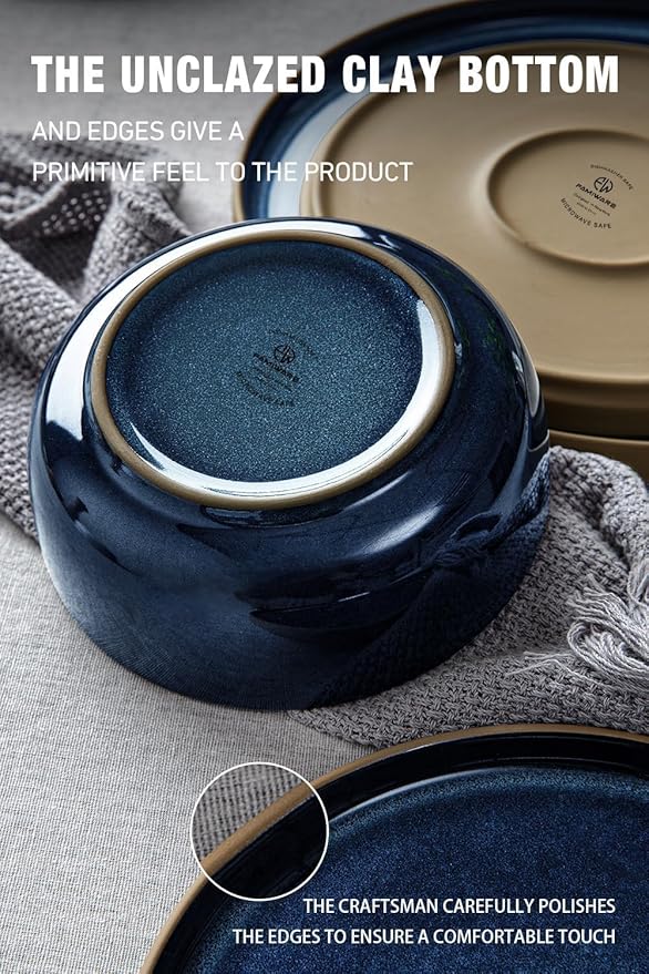 Famiware Nature Plates and Bowls Set, 24 Pieces Dinnerware Sets, Dishware Sets, Dishes Set for 8, Microwave and Dishwasher Safe, Midnight Blue