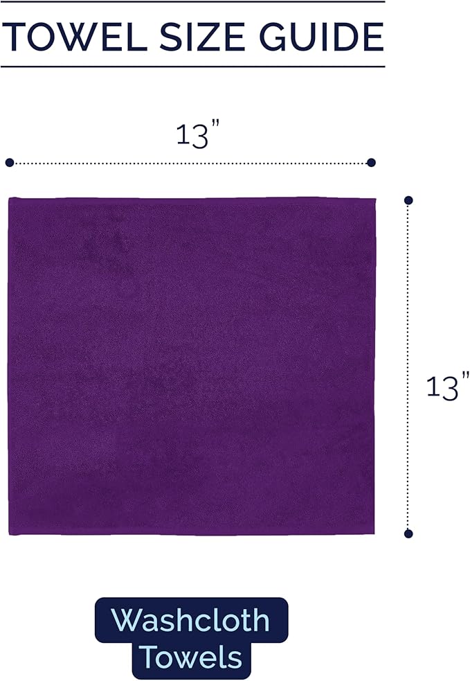 Elegant Comfort Premium Turkish Cotton 6 Pack Washcloths Set - 13 x 13 inch, Luxurious Hotel Spa Quality 100% Turkish Cotton 6PC Washcloth Set - Highly Absorbent - Soft Bathroom Towels, Purple