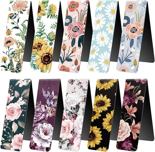 WAVEYU Magnetic Bookmarks for Women Girls,Cute Magnet Page Markers Assorted Book Markers for Book Lovers Students Teachers Adults Kids for School Home Office Reading Stationery,10 Floral Designs