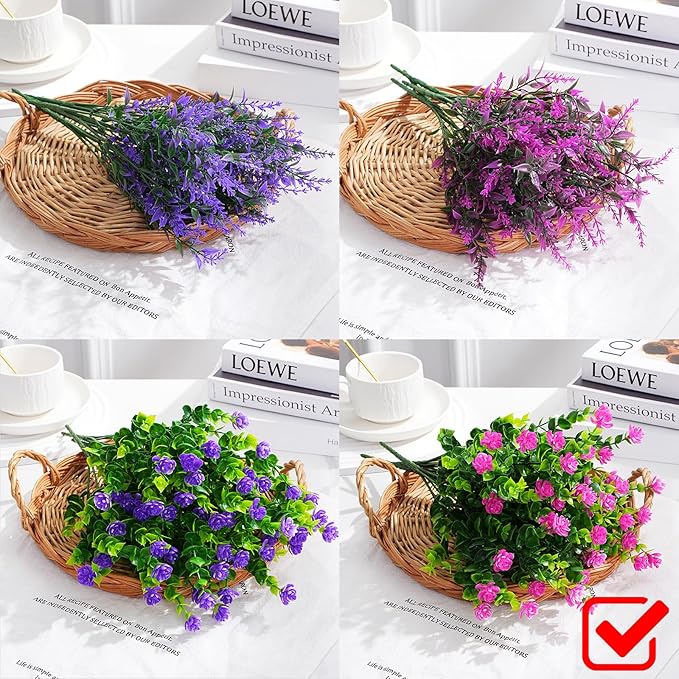 12 Bundles Artificial Flowers for Outdoors Decoration, UV Resistant Faux Flowers Shrubs, Fake Flowers for Indoor Outside Garden Home Wedding
