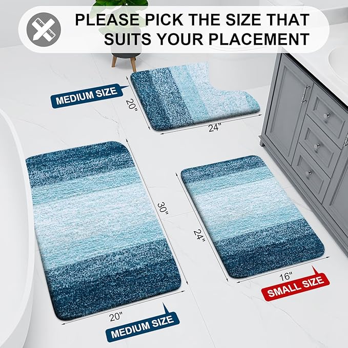 Arotive Microfiber Bathroom Rugs, Shaggy Soft and Absorbent Bath Rug, Non-Slip, Thick Plush Machine Washable Dry Bath Mats for Bathroom, Tub and Shower, 24x16, Peacock Blue