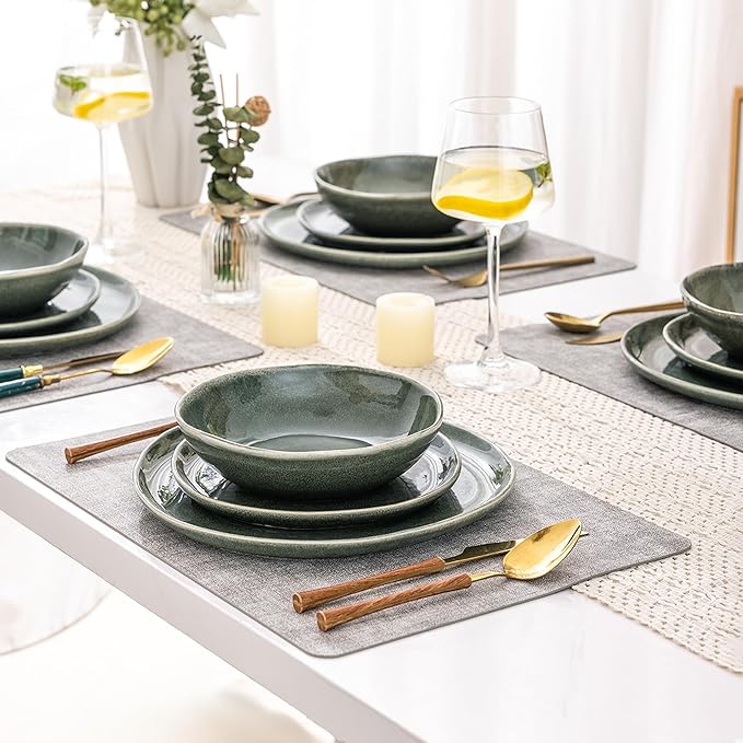 AmorArc Ceramic Dinnerware Sets,Handmade Reactive Glaze Stoneware Plates and Bowls Set,Highly Chip and Crack Resistant | Dishwasher & Microwave Safe Dishes Set,Service for 8 (24pc)