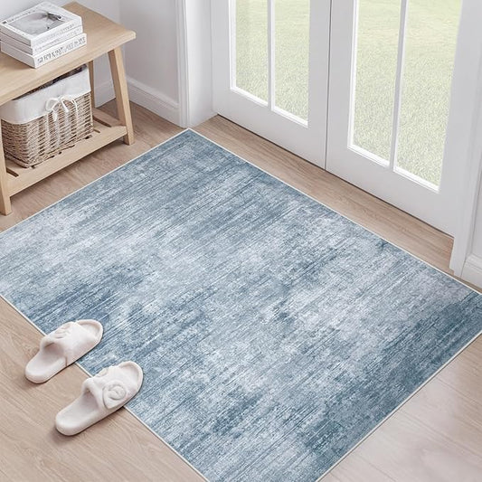 Area Rugs 2x3 Washable Rug: Entryway Rugs Modern Abstract Small Rug Soft Non Slip Neutral Rugs Stain Resistant Indoor Carpet for Bedroom Kitchen Dining Table Hallway(Blue,2'x3')