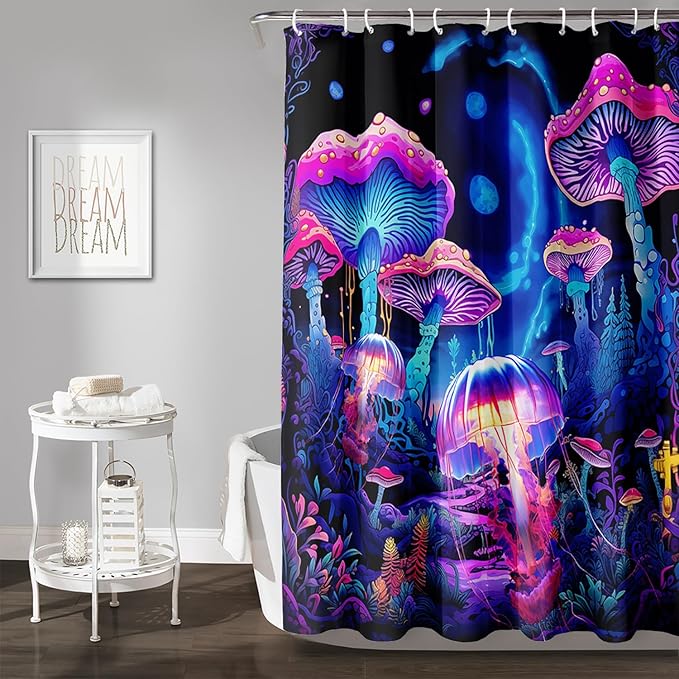 AILONEN Magic Mushroom Shower Curtain,Cartoon Jellyfish Shower Curtain Set for Bathroom,Natural Fungal Bathroom Curtain for Kids Girl,Boho Style Waterproof Fabric Bath Curtain with Hooks, 72" W*84" H
