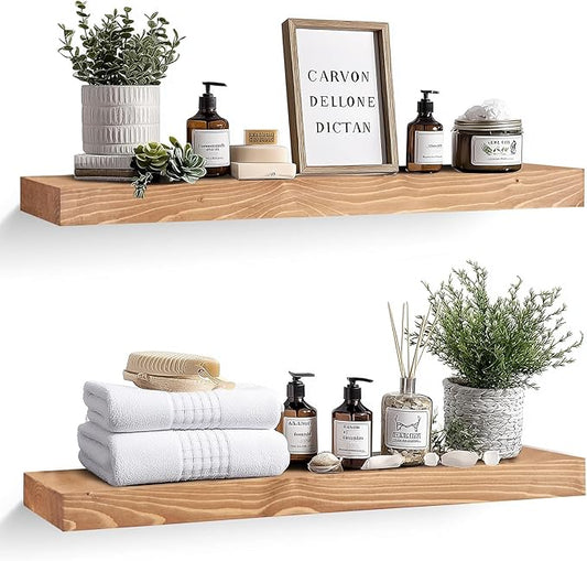 36x8x1.6 inch Floating Shelves Set of 2 – Solid Wood Rustic Oak Wall Mounted Shelf for Kitchen, Bathroom, Living Room
