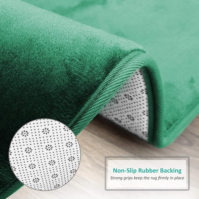 Clara Clark Bathroom Rugs, Velvet Memory Foam Bath Mat, Non-Slip, Machine Washable Bath Rugs - Dries Quickly, Ultra Soft Plush Bath Mats for Bathroom, 20 x 24, Hunter Green