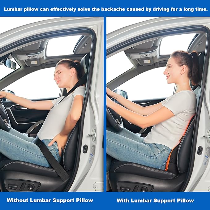 Soft Lumbar Support Pillow for Car Seat and Office Chair Back Support Pillow for Toyota RAV4 Seat and Truck Driver's seat, Back Cushion for Pain Relief Improve Posture (Suede Cover-Blue)