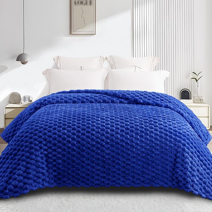 Whale Flotilla King Size Blanket for Bed with Jacquard Pattern, Fuzzy Soft Cozy Exquisite Blankets for All Season, Warm and Fluffy, 90x104 Inch, Blue