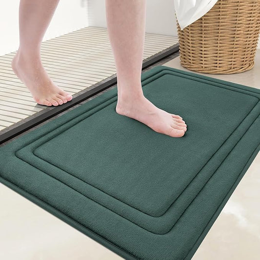 Grandaily Memory Foam Bath Mat Rug 24x16, Ultra Soft, Non-Slip and Absorbent Bathroom Rugs, Machine Wash Dry, Comfortable Bath Carpet for Bathroom Floor, Tub and Shower, Dark Green