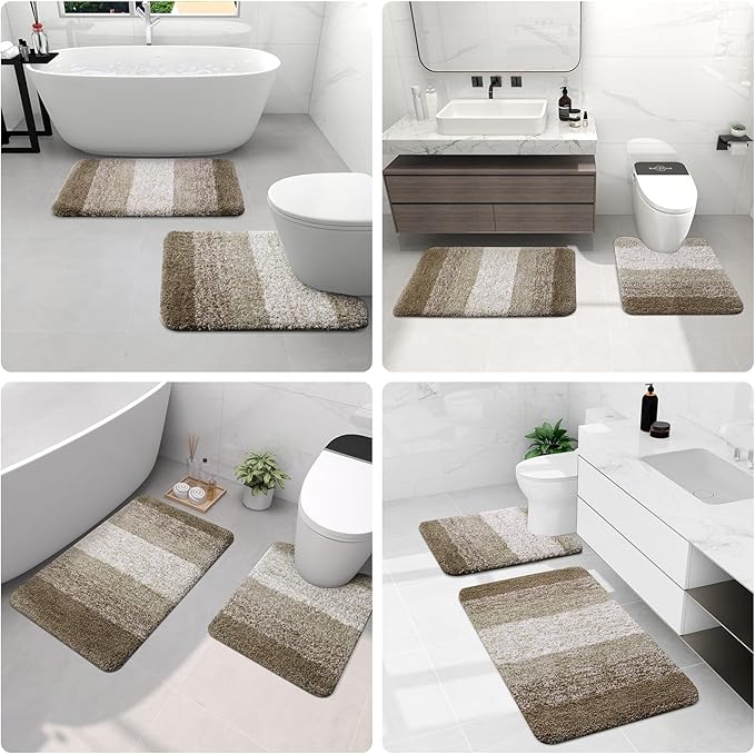 Arotive Microfiber Bathroom Rugs, Shaggy Soft and Absorbent Bath Rug, Non-Slip, Thick Plush Machine Washable Dry Bath Mats for Bathroom, Tub and Shower, 59x24, Coffee