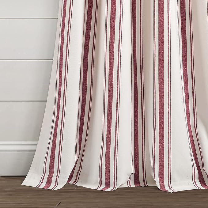 Lush Decor Farmhouse Stripe Yarn Dyed Cotton Window Curtain Panel Pair, 42" W x 84" L, Red - Classic Modern Rustic Charm - Eco Friendly Cotton Fabric